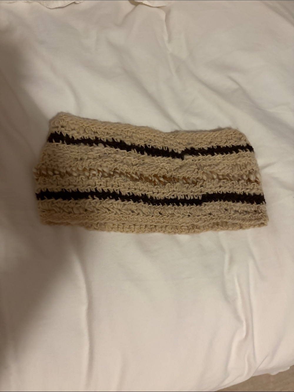 Striped Wool Headband in Beige and Black